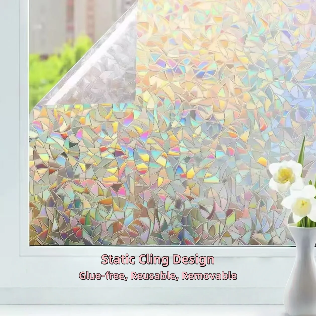 Rainbow Static Adhesive Window Privacy Film Removable Reflective Colored Glass Covering Sticker Non-Adhesive Electrostatic Adsorption window film