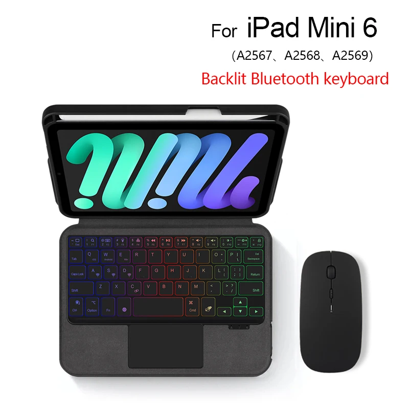 Capa de Teclado Bluetooth sem Fio para Ipad Mini 8.3 2023 Mini6 A2567 Tablet Touchpad Teclado Reiluminado com Suporte de Caneta