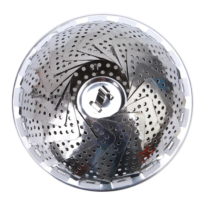 Description Picture 3 of itemStainless Steel Multifunctional Steamer Plate Silver Retractable Folding Steaming Food Steamer Vegetable Fruit Basket