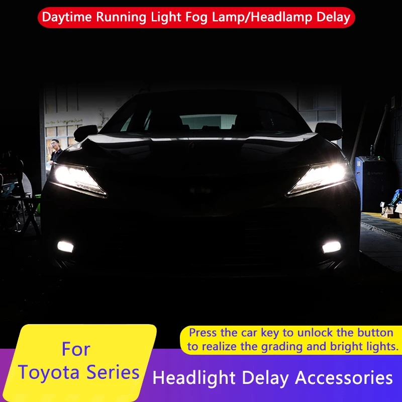 Car Light Bulb Car Headlight Switch Trim QHCP Car Headlight Delay Module OBD Plug Fog Light Daytime Running Light Delay Modification For Toyota Camry