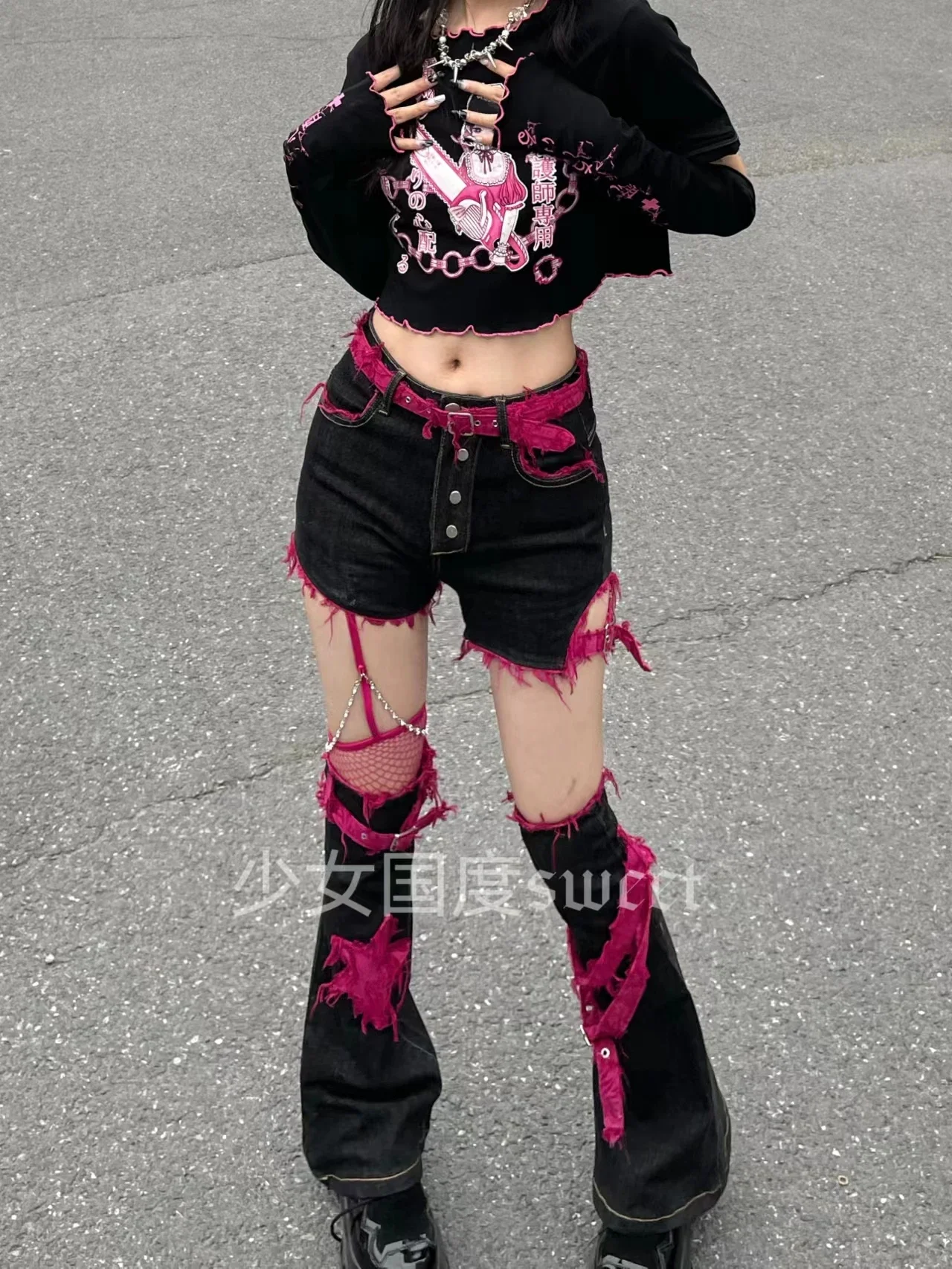 New Spring Summer Japanese Women Black Fashion Sexy High Waist Harajuku Punk Y2K Hot Girl Streetwear Two-piece Set Shorts