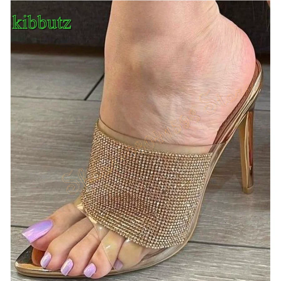 

BlingBling Crystal PVC Slippers Pointed Toe Stiletto Women Shoes Wedding Party HIgh Heels Plus Size 2024 New Zapatos Para Mujere