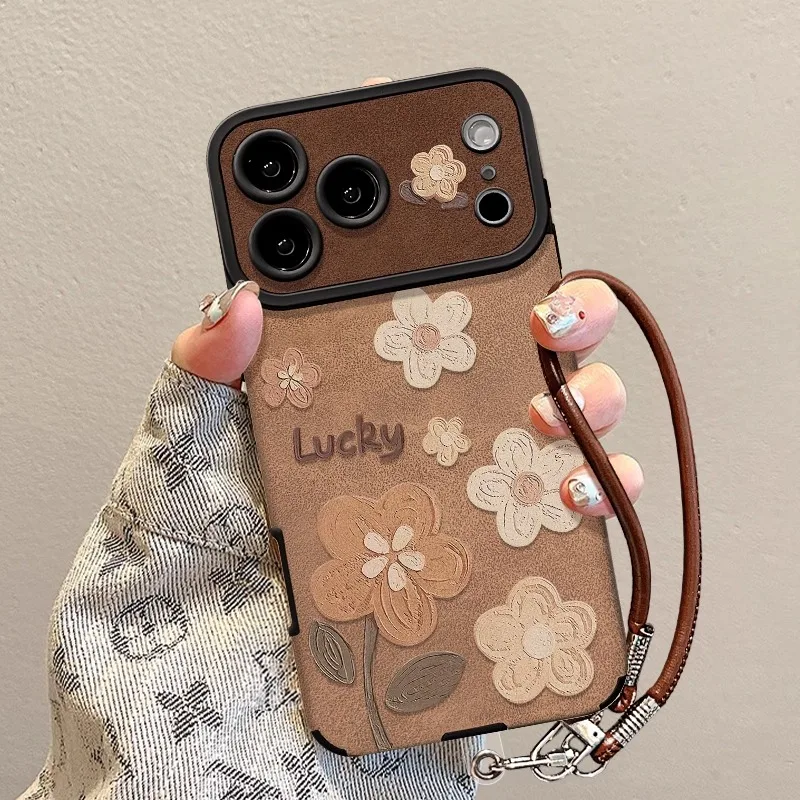 Retro Floral Shockproof Phone Case with Wrist Strap