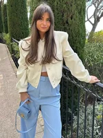 HDIMM 2023 Women Bomber Jacket Fashion Spring Jackets with Pockets Vintage Female Long Sleeve Casual Coat New In Outerwear Tops - Image 6