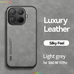 Luxury Leather Case with Metal Plate Support - Xiaomi 15T Pro (Light Gray)
