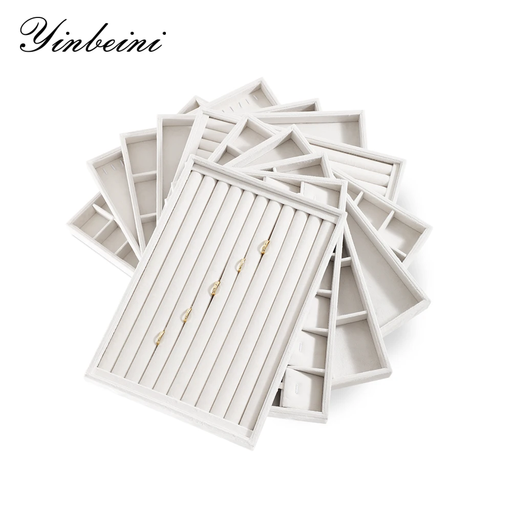 YinBeiNi Velvet Ring Earring Bracelet Necklace Display Tray Table Top Stackable Drawer Storage Jewelry Organizer Tray P036