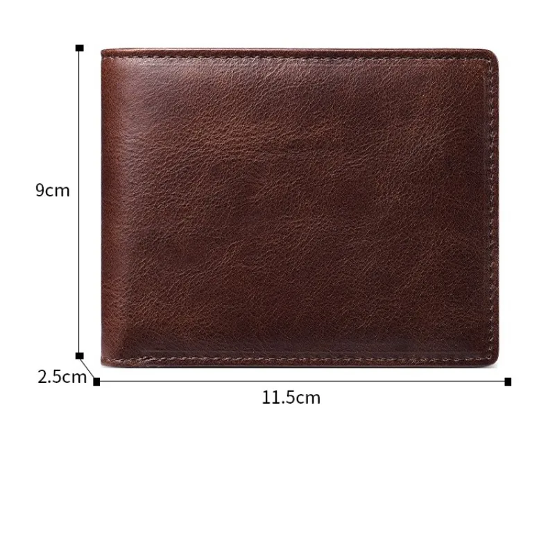 Nuovo Portafoglio da Uomo in Pelle Cerata con Clip Portasoldi Orizzontale, Stile Retrò in Pelle Bovina, Slot per Carte RFID Antifurto e Portamonete - immagine 6