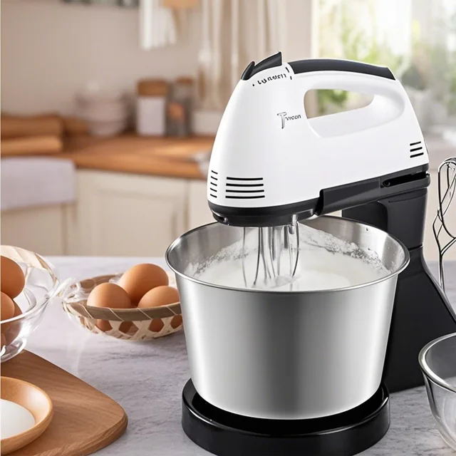 Miscelatore da cucina a doppia alimentazione da 1 pezzo: frullatore elettrico e manuale per cuocere al forno/cucinare (include ciotola di miscelazione) 2