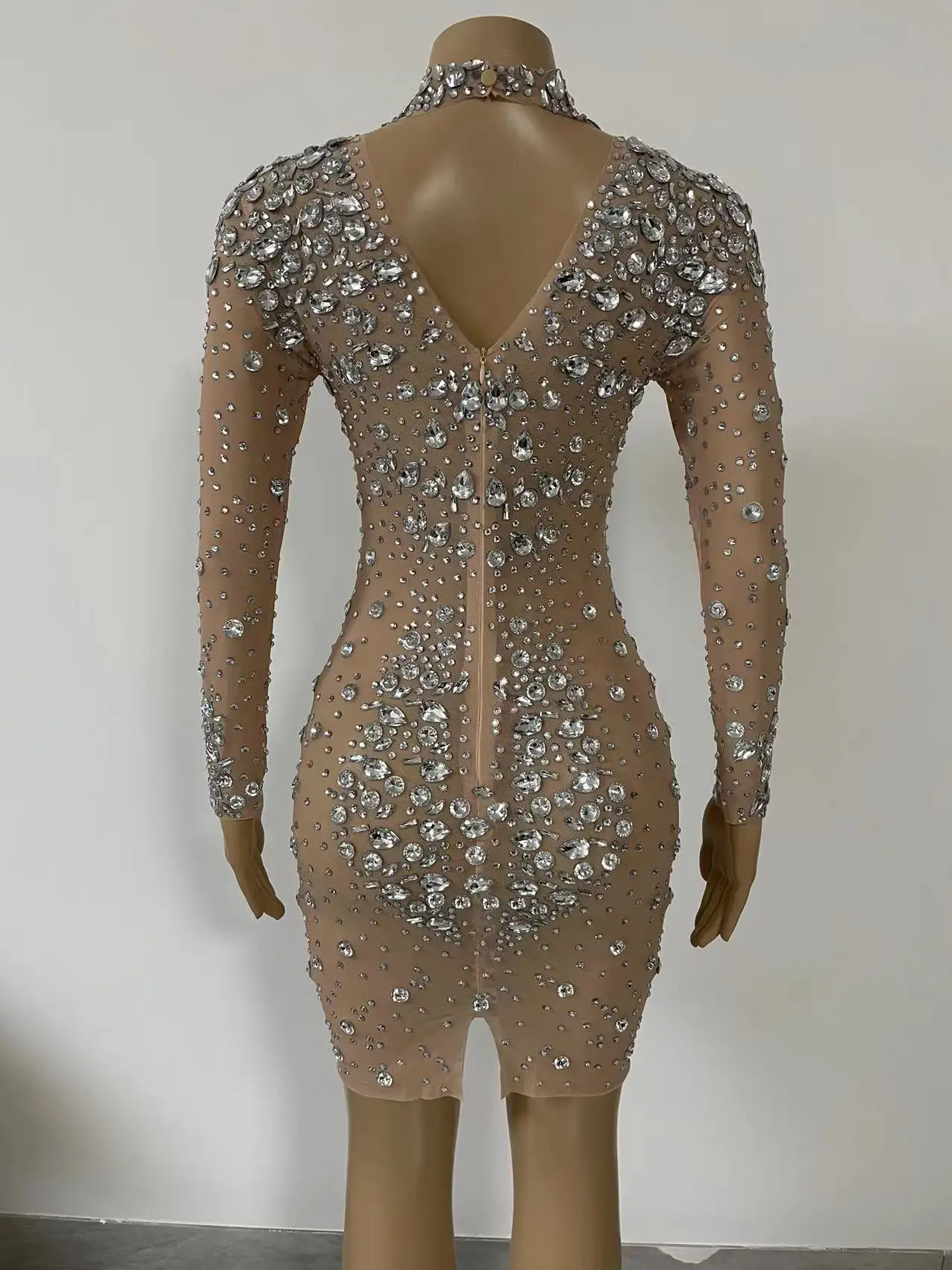 Women Luxurious Rhinestones Crystals Mesh Long Dress Birthday Wedding Celebrate Evening Prom Party Dress Singer Performance Wear dance dress rhinestones dress women costume set women dance costume stage performance costume sexy evening dress