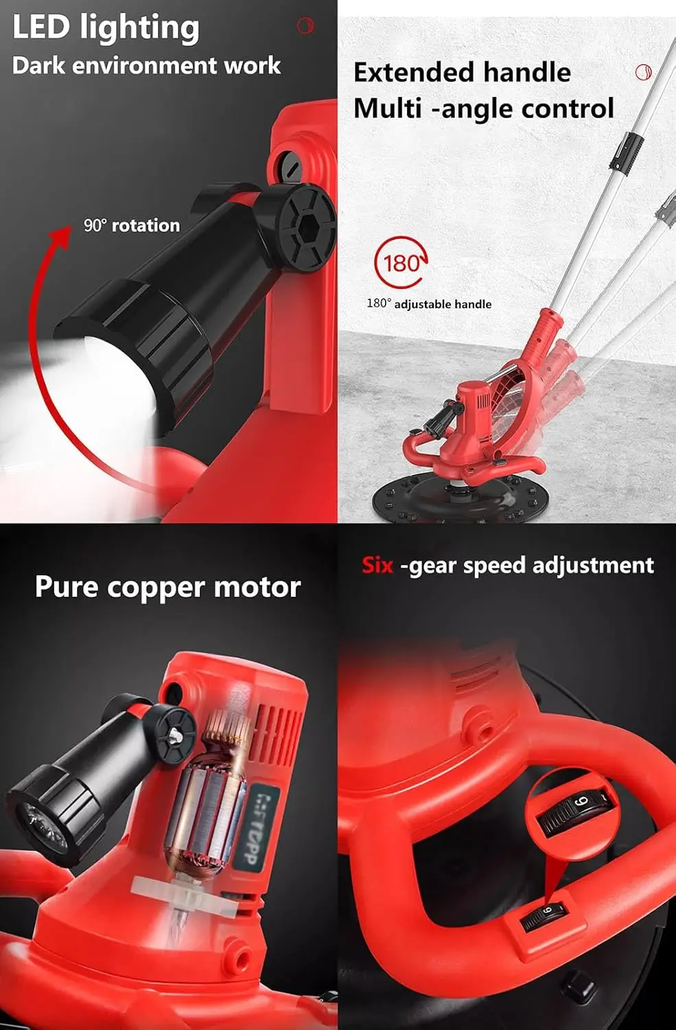 Trowel,with Extension Rod,Concrete Mixer,1680W Electric Plaster Mortar Cement Putty Trowel, Wall Smoothing Polishing Machine