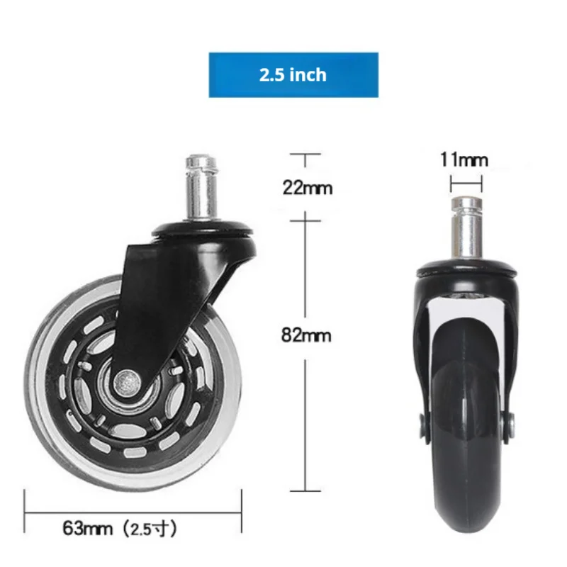 Kaleurrier 5 Ruote Per Sedia Ufficio In Gomma Morbida, Stile Rollerblade, Universali Con Stelo 11x22mm, Proteggono Pavimenti - 5