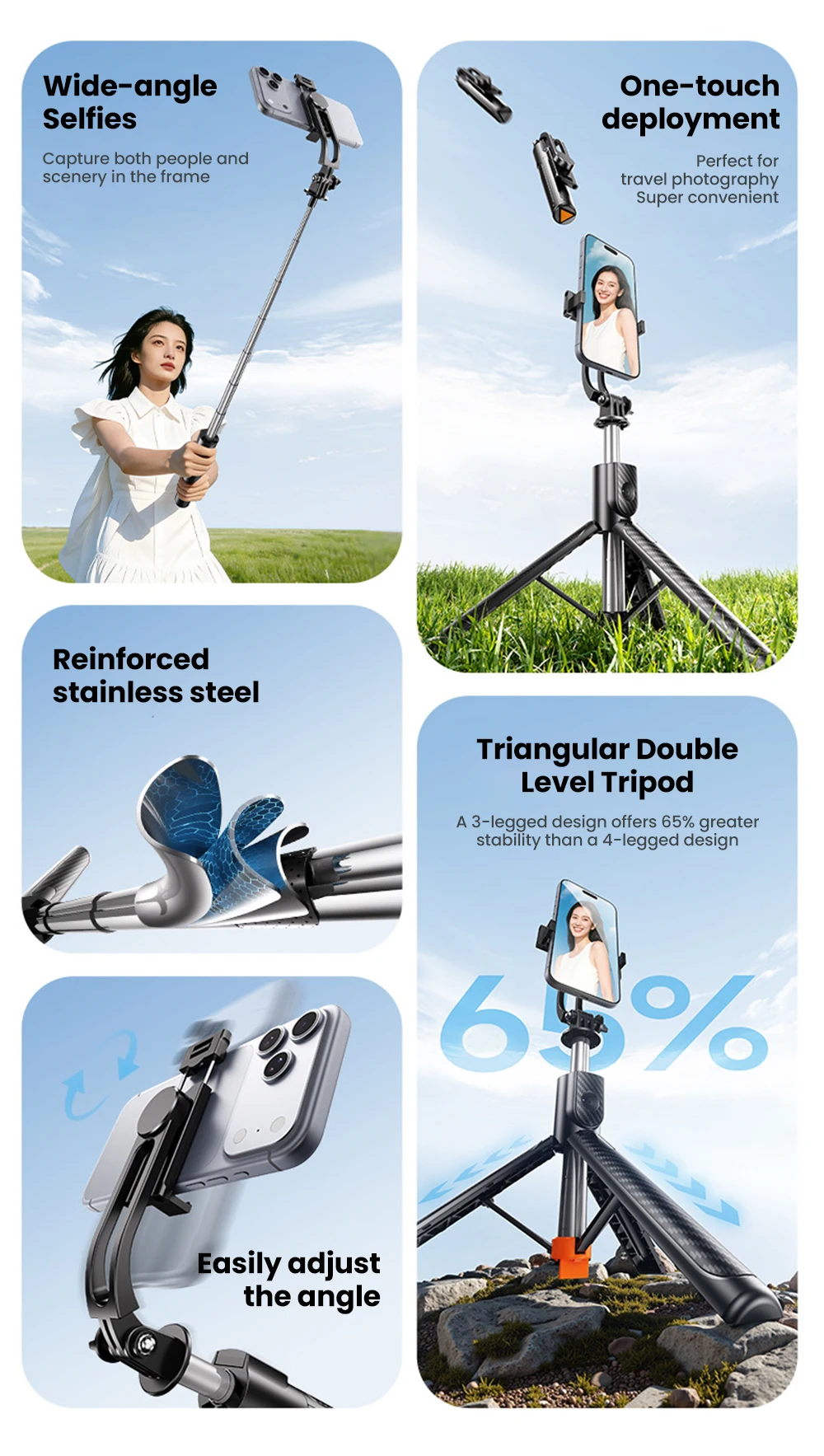 Portable Bluetooth Selfie Stick Tripod For Smartphones Extendable_voghion.com