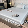 Fitted Sheet Pure Color Silk Bed Sheet Pure Natural Mulberry Silk Mattress Cover Elastic Band Fixed Silk Bedding 140x190Cm 1