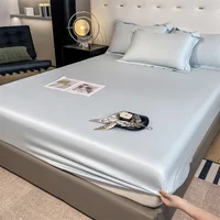 Fitted Sheet Pure Color Silk Bed Sheet Pure Natural Mulberry Silk Mattress Cover Elastic Band Fixed Silk Bedding 140x190Cm 1