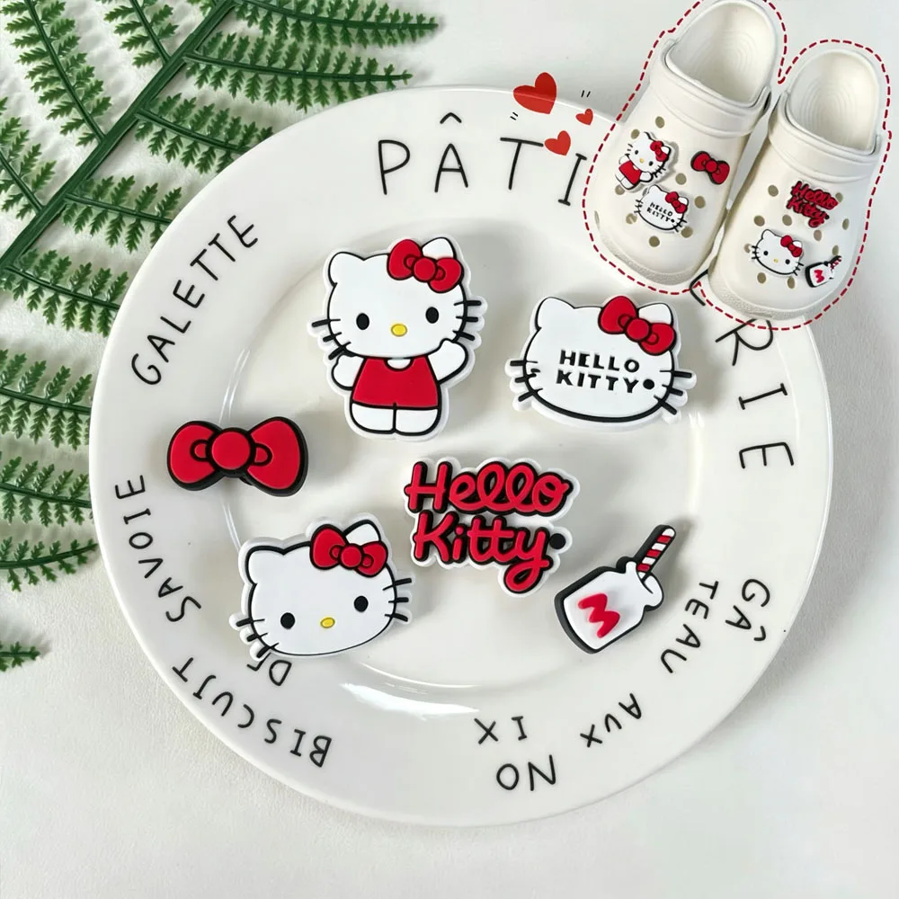 6/10pcs Mesuca Cute Cartoon PVC Shoe Charms KT Cat Shoe Decorations for Clogs Ideal Gifts for Kids