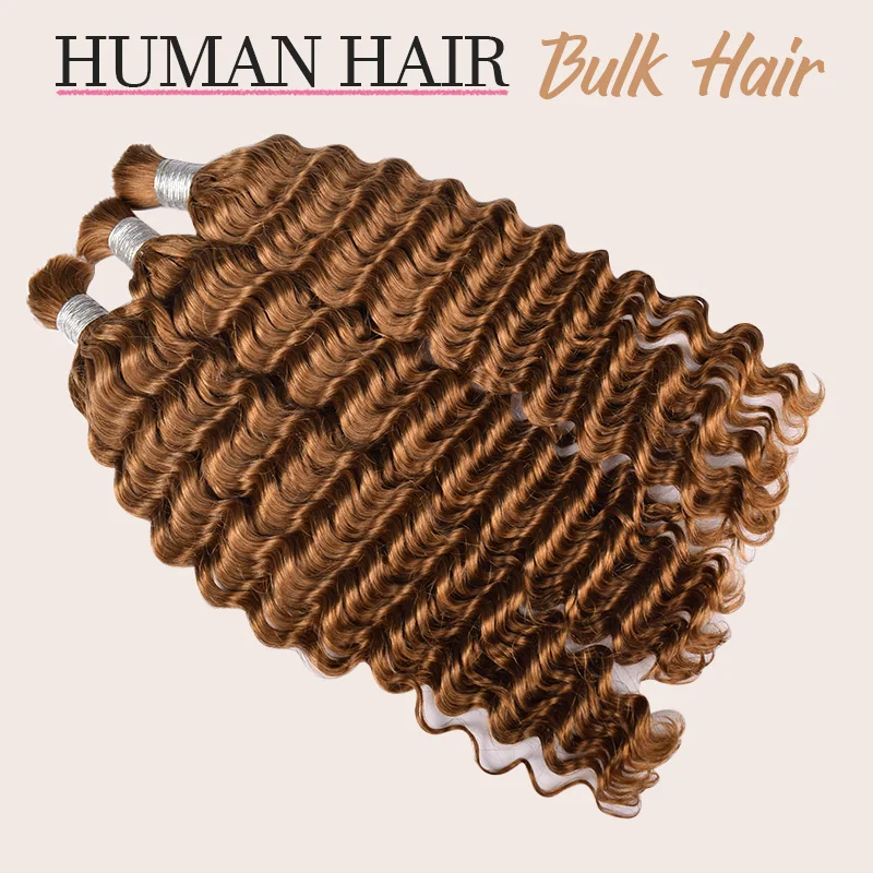 Deep Wave Braiding Hair 100g Bulk Human Hair for Braiding #30 Brown Color Brazilian Virgin Boho Braids No Weft Extensions