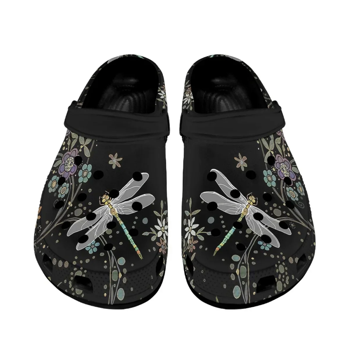 Fashion Dragonfly Print Women Clogs Sandals Summer Flat Garden Shoes Lightweight Breathable Beach Slippers Sandals Couples