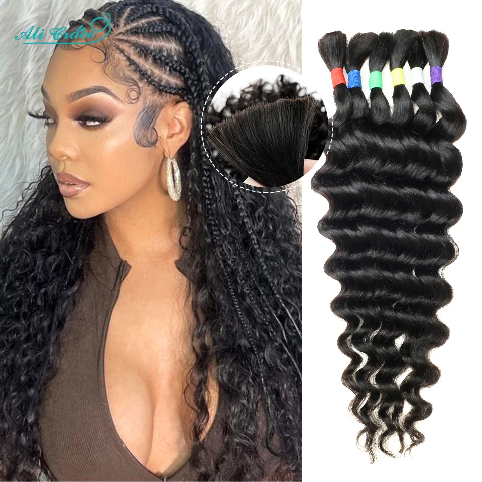 

Ali Grace Bulk Hair Extensions For Boho Box Braids Deep Wave Bulk Hair No Weft Human Hair for Women Boho Godness Brading Hair