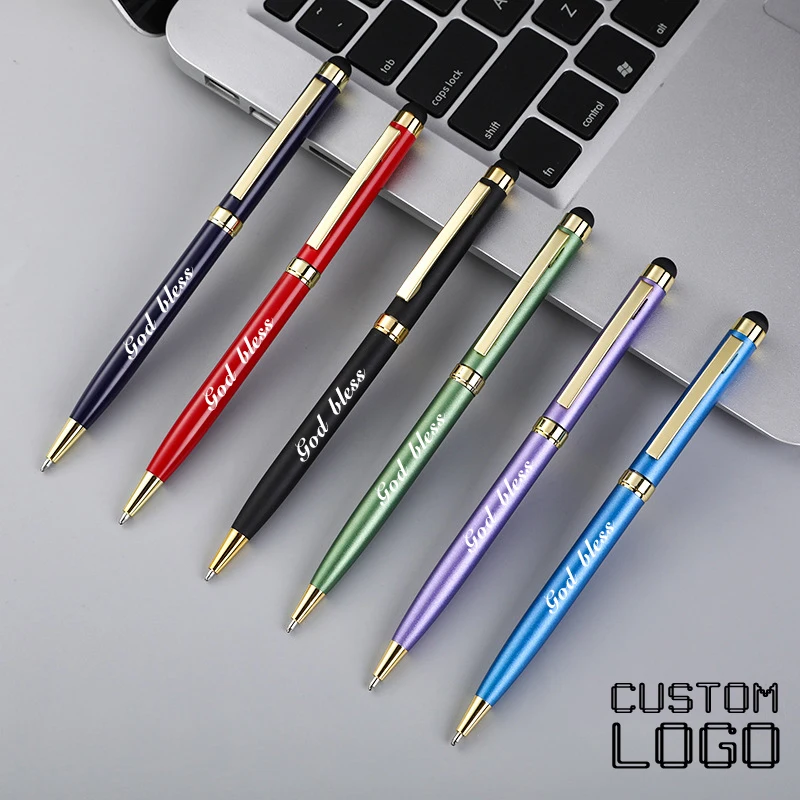 Free Custom Logo High-grade Color Touch Screen Ball Point Pen Business Advertising School Office Signature Pen Carving Gift Pen