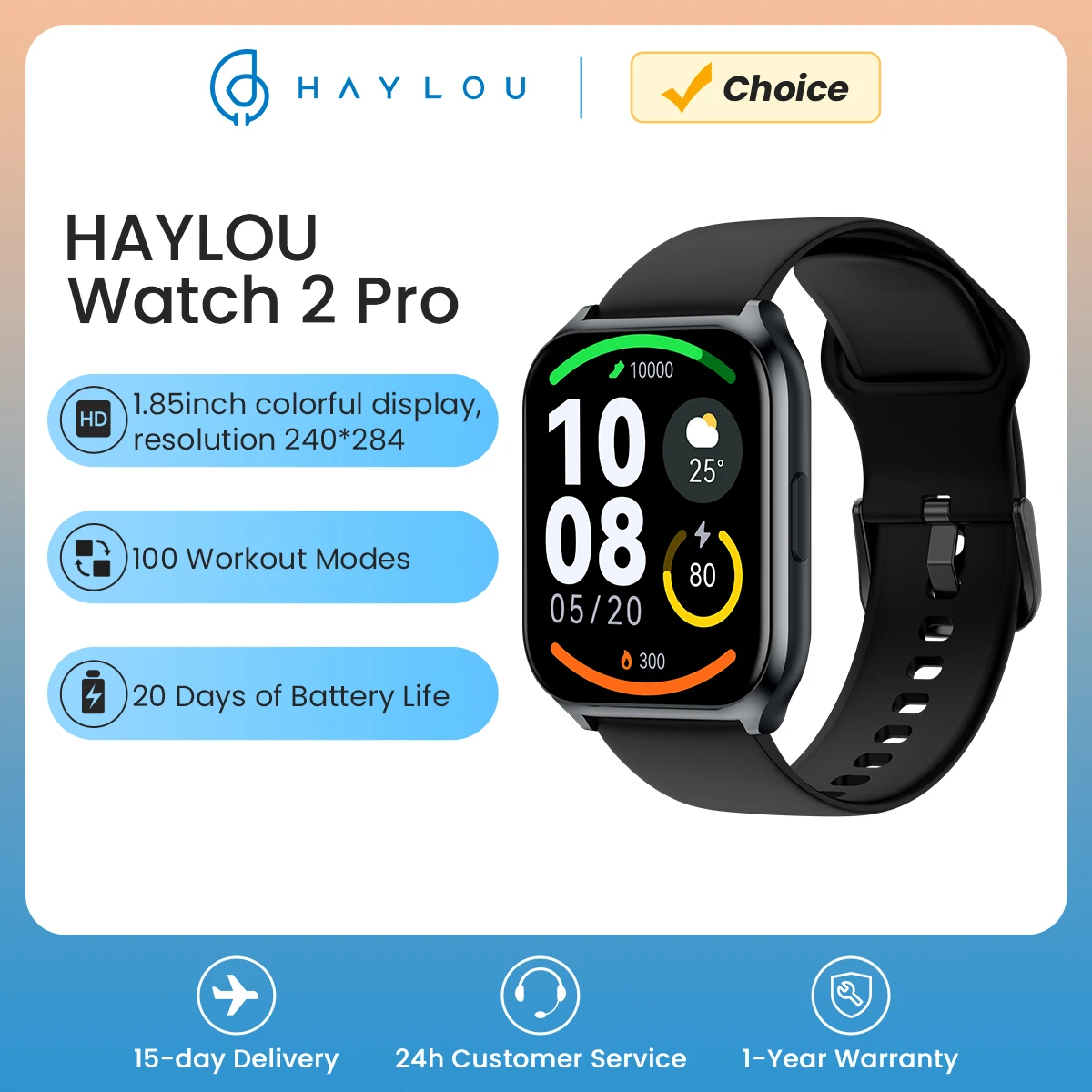  HAYLOU Watch 2 Pro (LS02 Pro) Smart Watch 1.85'' HD Display SpO2 Heart Rate Monitor 100 Workout Modes Smartwatch for Men Women 