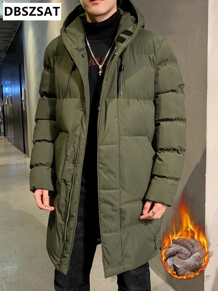 Winter Men's Long Parka Warm Jacket Fleece Liner Hooded