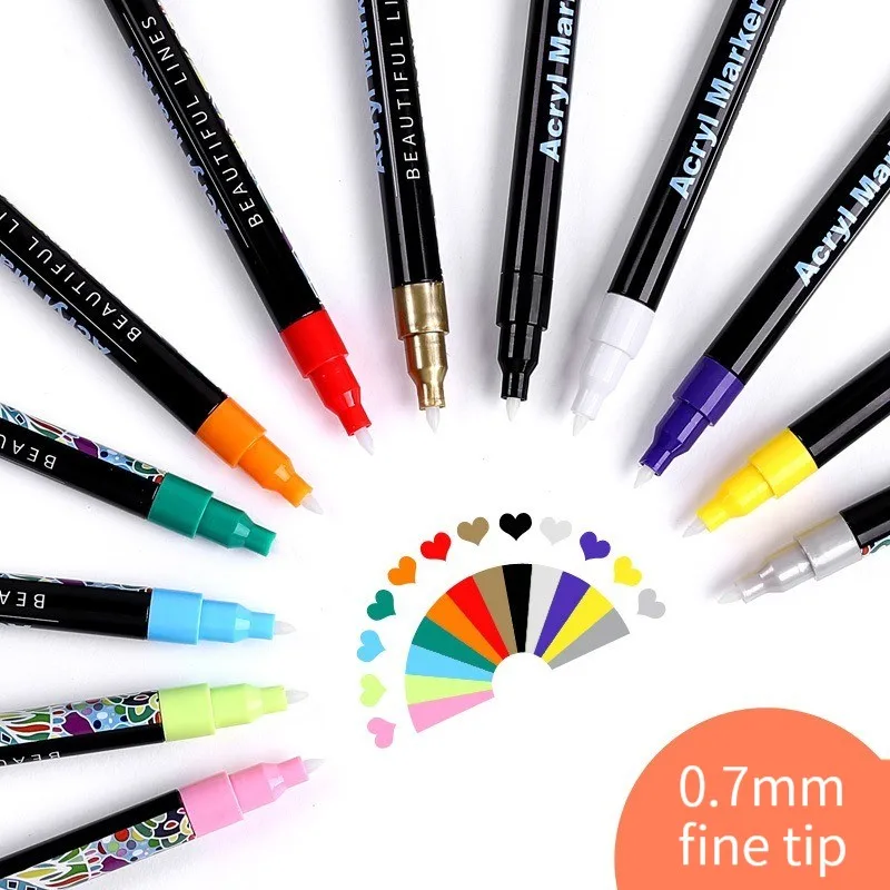 24 Colors Acrylic Metallic Marker Pen Extra Fine Point Paint Pen Art  Permanent Markers Painting for Cards Signature DIY Graffiti - AliExpress