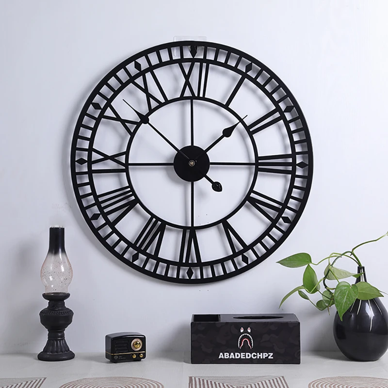 3D Large  Roman Digital Round Metal Silent Wall Clock