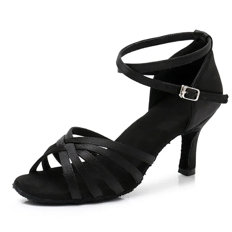 Satin Latin Dance Shoes for Women Professional Node Heel Salsa Tango Ballroom 7cm 5cm dance shoes