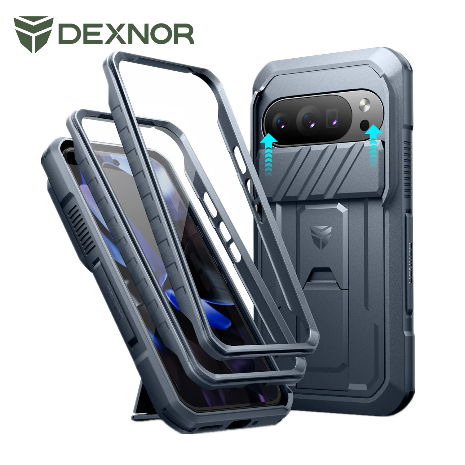 Slide Camera Cover Case with Built-in Screen Protector, Kickstand, and Rugged Shockproof Bumper