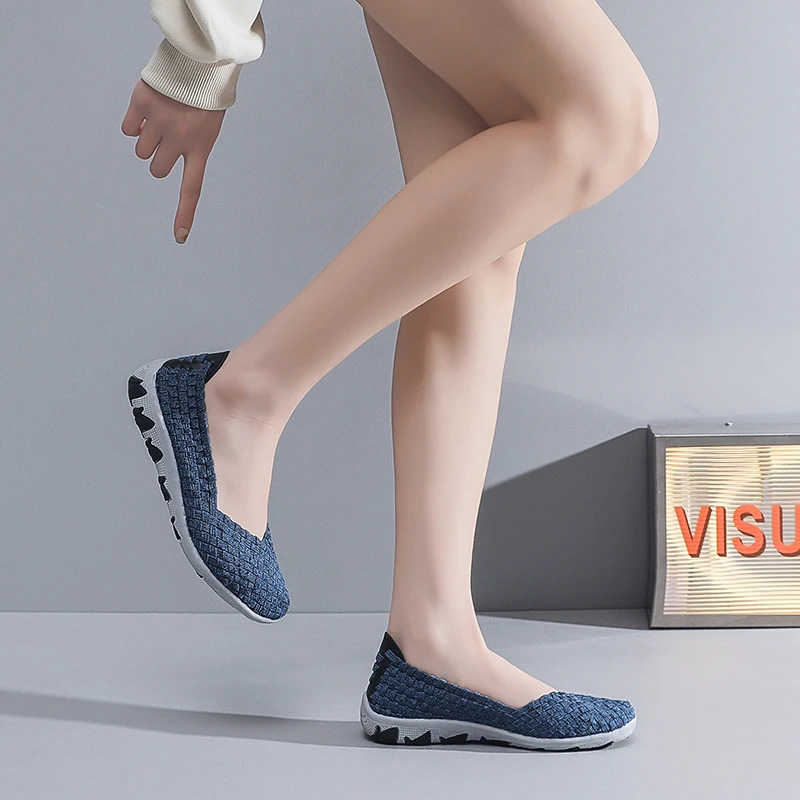 Casual Sneakers Women's Summer Handmade Woven Sneakers Flat Bottomed Lightweight Breathable Trendy Casual Shoes with Soft Soles Lazy Shoes