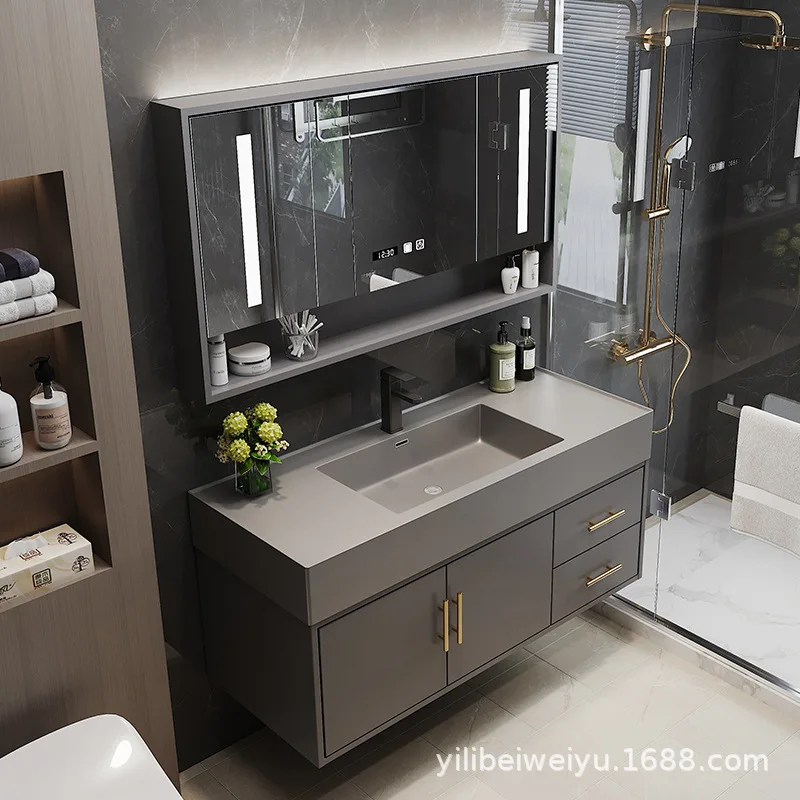 Manufacturers direct bathroom cabinet combination simple solid wood one basin face wash basin toilet washing table bathroom 6
