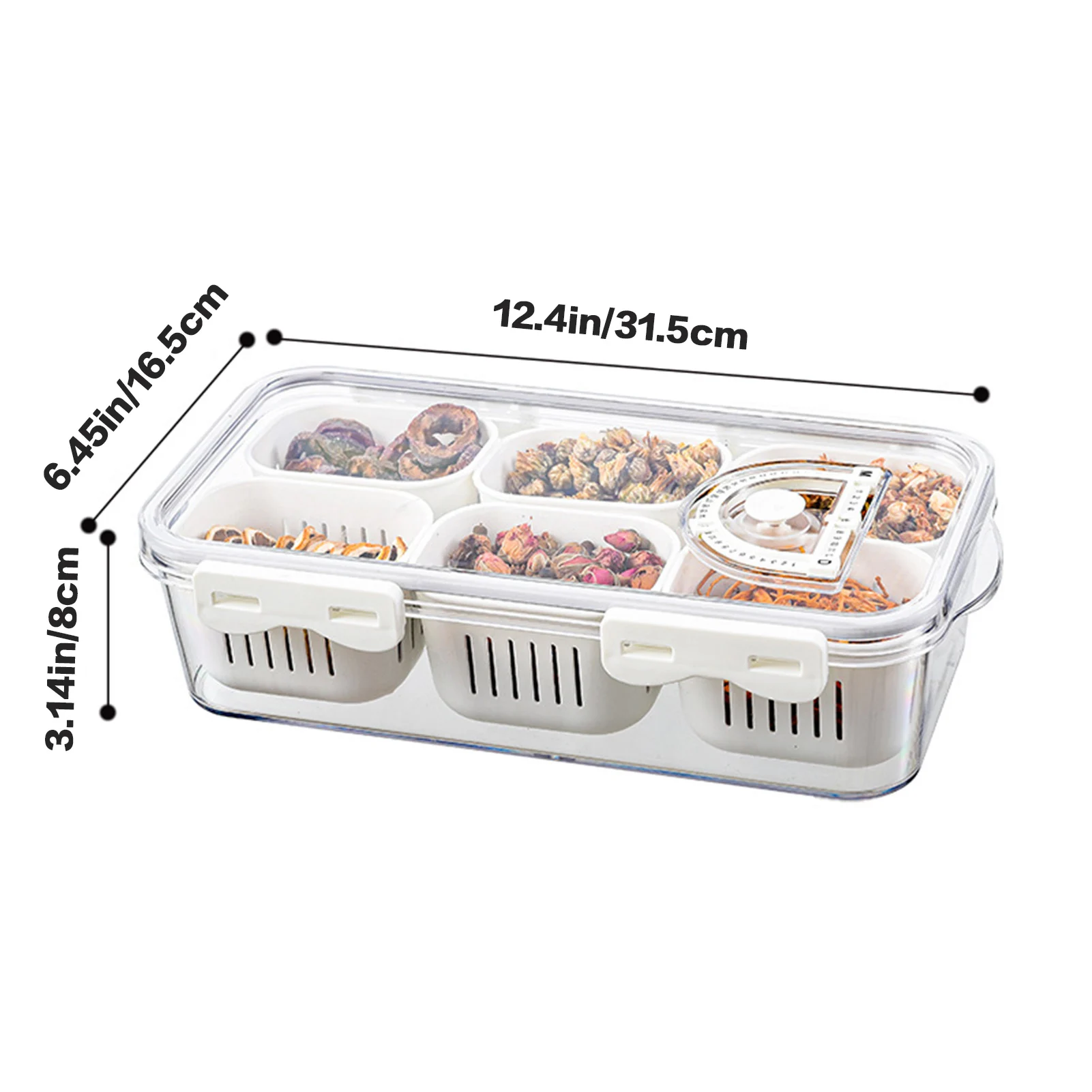Divided Veggie Tray with Lid Fruit Snack Fridge Organizer Suitable for Refrigerator Pantry 5