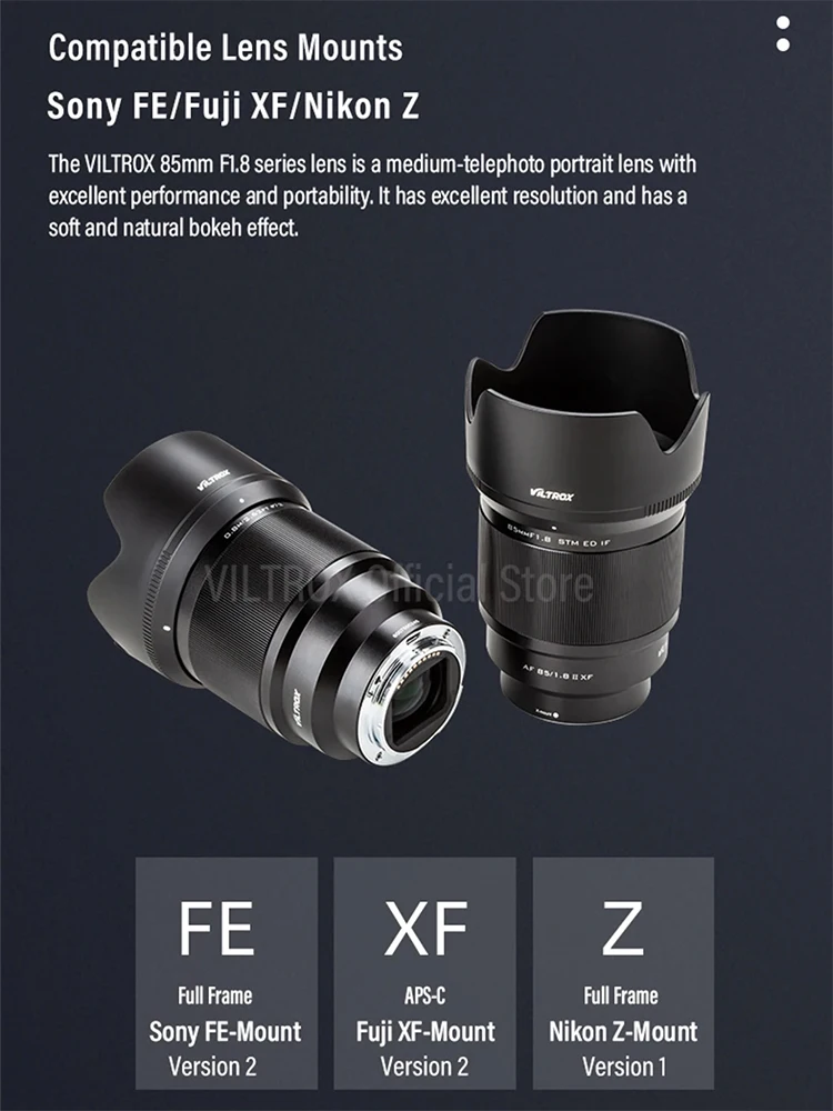 Camera Lens Viltrox AF 85mm F1.8 II Full Frame Auto Focus for Sony ZV1 A7IV A7III A7 Nikon Z 85 1.8