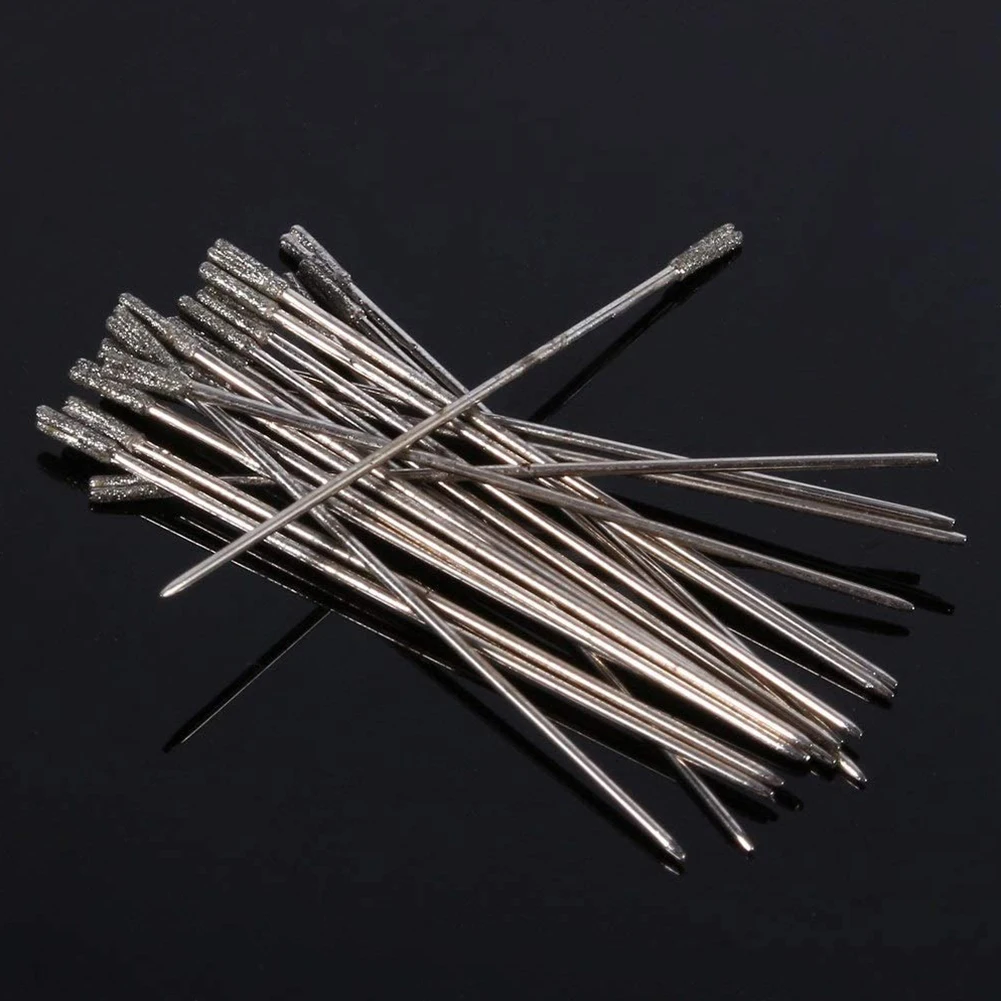 20pcs 1mm Diamond Coated Lapidary Drill Bits Solid Bits Needle For Jewelry Ceramic Agate Jade Amber Crystal Drilling Tool