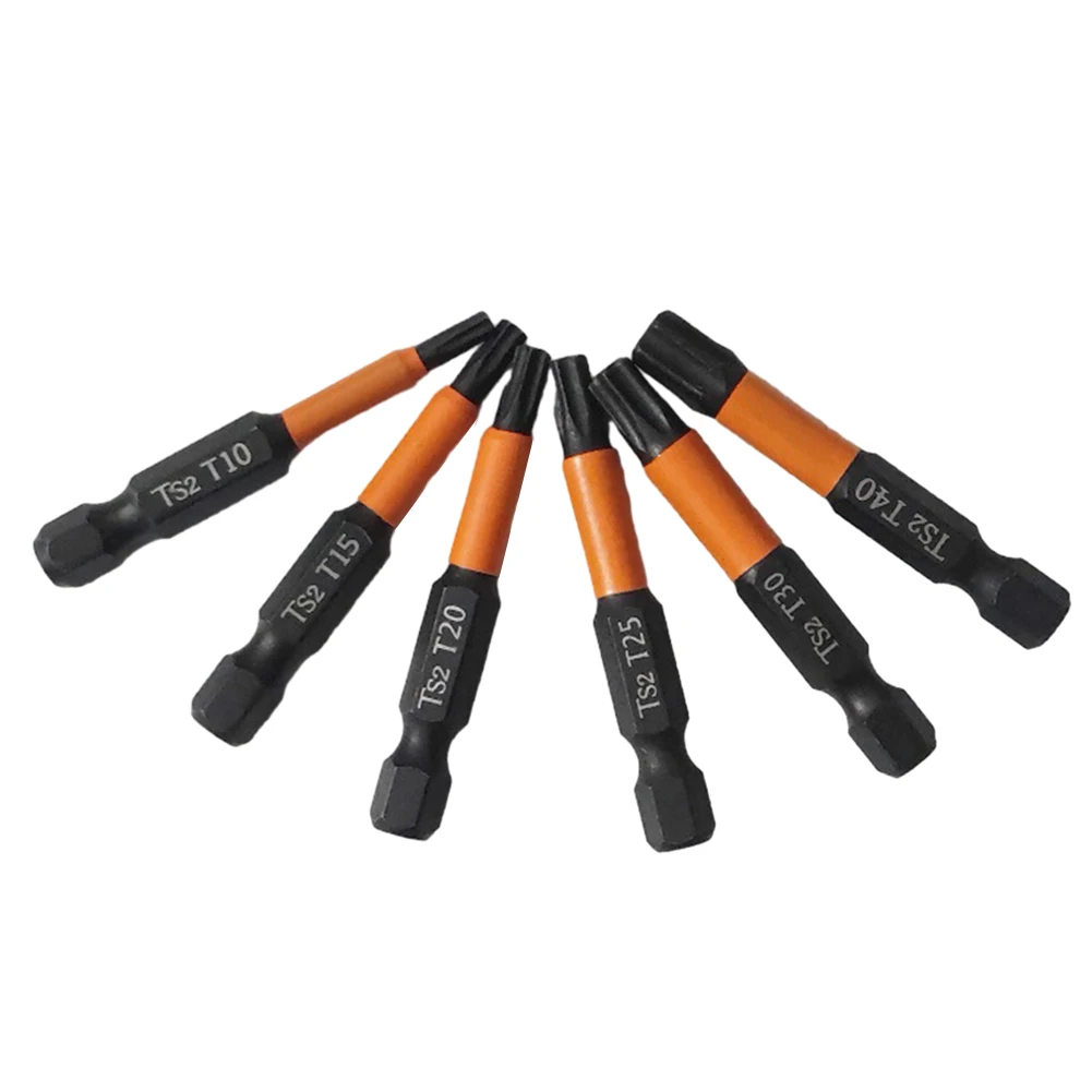 6 Pcs 50mm Torx 스크루 드라이버 비트 자기 1/4 생크 스크루 드라이버 비트 세트 T10-T40 스크루 드라이버 드릴 용 단일 헤드 드릴 비트