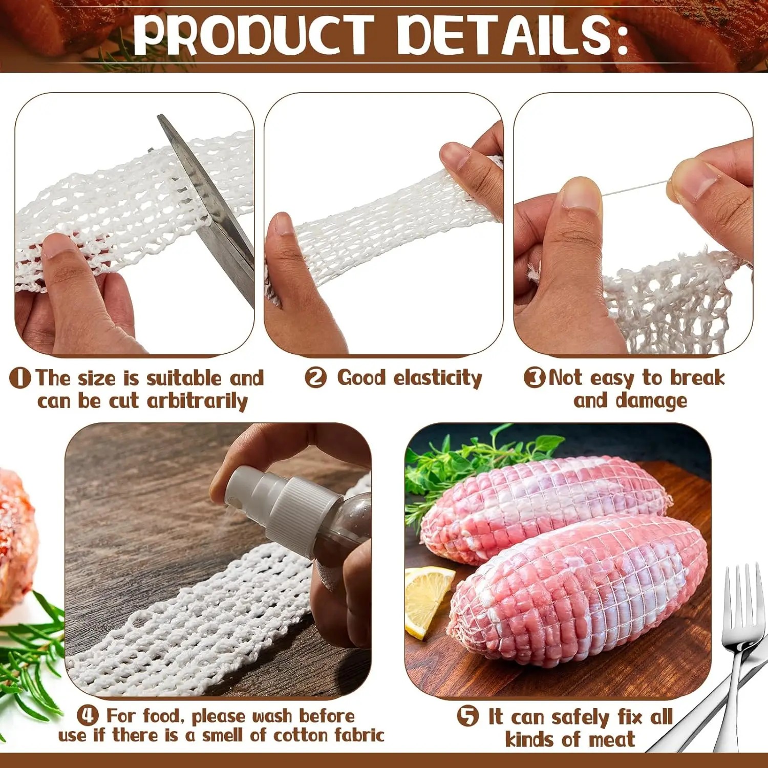 5m Elastic Meat Netting Roll – Butcher Twine Net For Cooking Ham, Turkey, Sausage (Size 18) - View #6