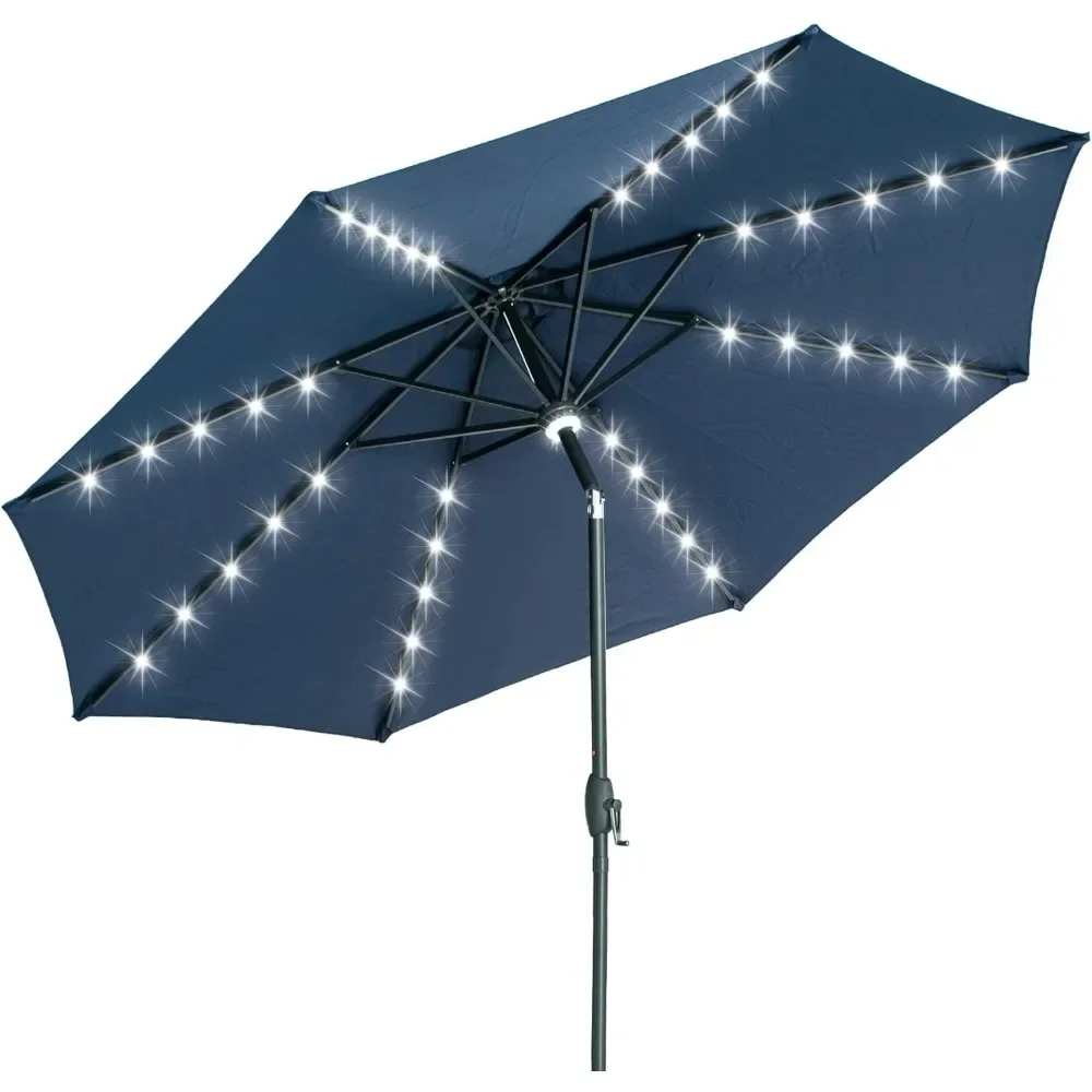 Patio Umbrella, Solar Powered 40 LED Lighted Aluminum Outdoor Table Market Umbrella with Tilt and Crank, 10FT Patio Umbrella