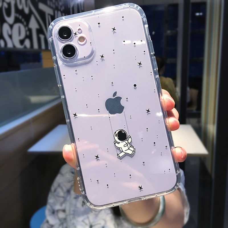thumbnail image 1 of Fundas de teléfono con astronauta del espacio exterior para iPhone, carcasa suave y transparente a prueba de golpes para iPhone 11, 12, 15, 14 Pro, X, XR, XS Max, 7, 8 Plus, 12, 1 of 5