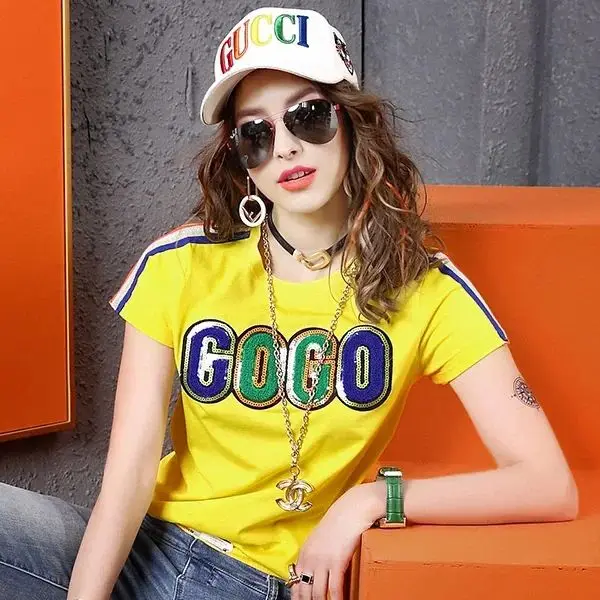 T-shirt Femme Manches Courtes Coton - Col Rond, Graphique Ou Uni, Décontracté Pour L'été