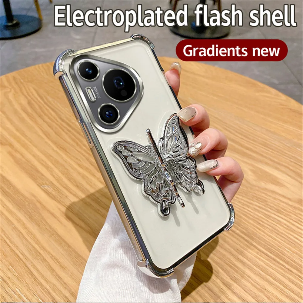 Shockproof Glitter Butterfly Stand Phone Case with Plating Cover