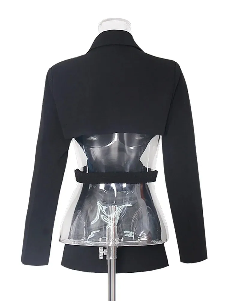 BPN Sexy Backless Blazers For Women Notched Collar Long Sleeve Spliced Button Crisscross Solid Fashion Blazer Female Clothes New