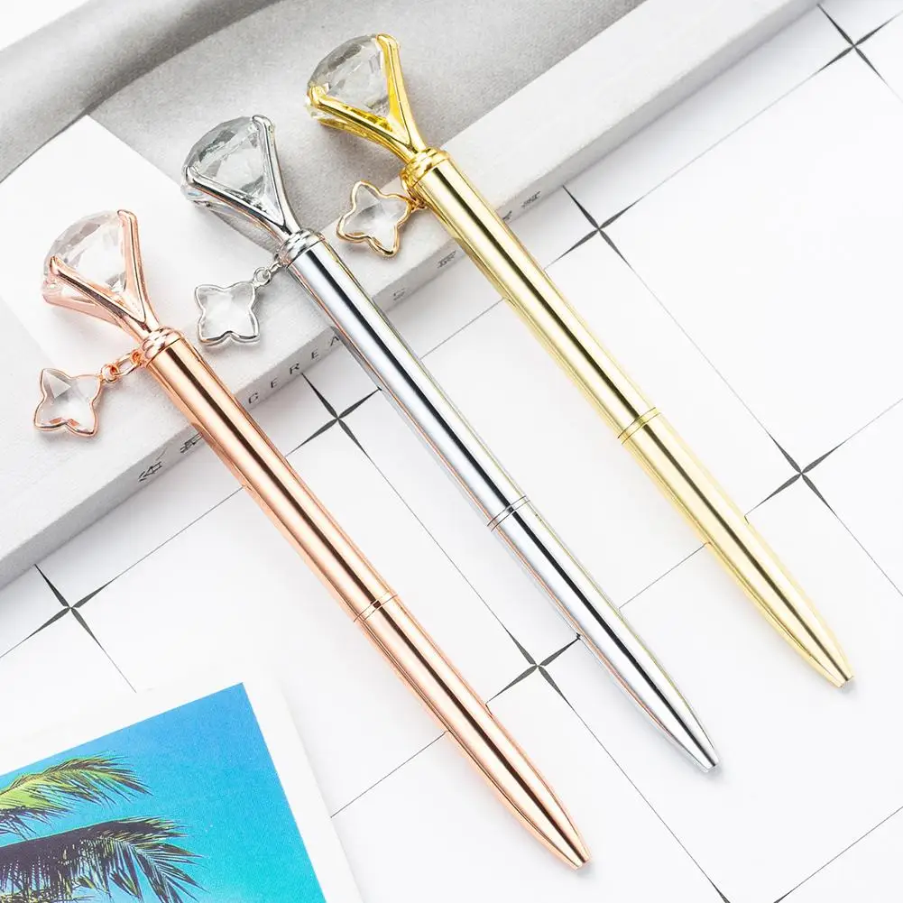 1 Pcs High Quality  Ballpoint Pen Large Crystal Diamond Head Ballpoint Pen With Clover Pendant For Student Office Wholesale