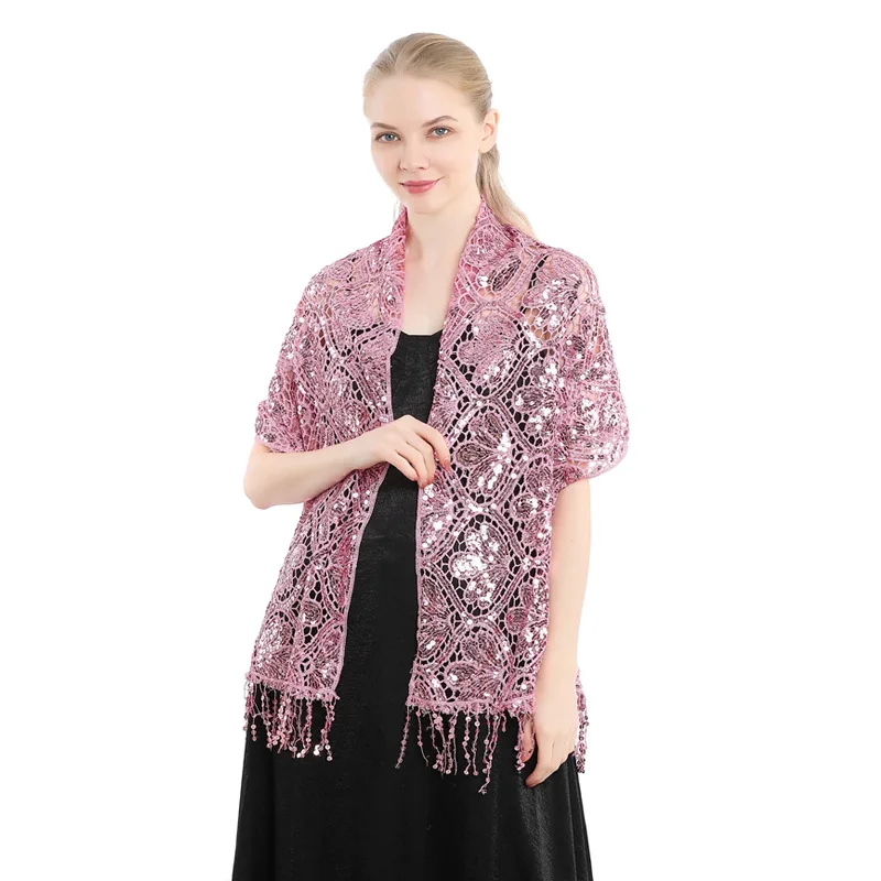European American Elegant Sequins Tassel Cape Party Evening Dress  Shawl Bride Bridesmaid Women Sequins Cloak Ponchos golden