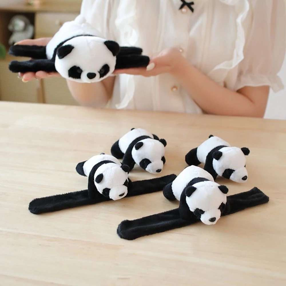 10CM Creative Plush Pop Ring Cute Panda With Black And White Children's Bracelet Plush Toy Doll Animal Doll Souvenir Gift speed scale design stainless steel adhesive cover anti scratch collision protector bezel ring for samsung galaxy watch4 classic 42mm silver black
