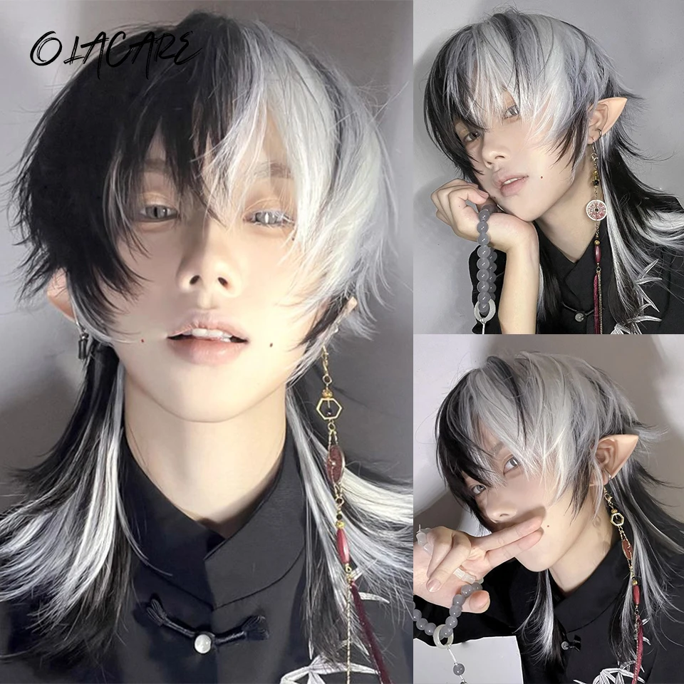 Synthetic Straight Anime Men Wig with Bangs for Daily Party Cosplay