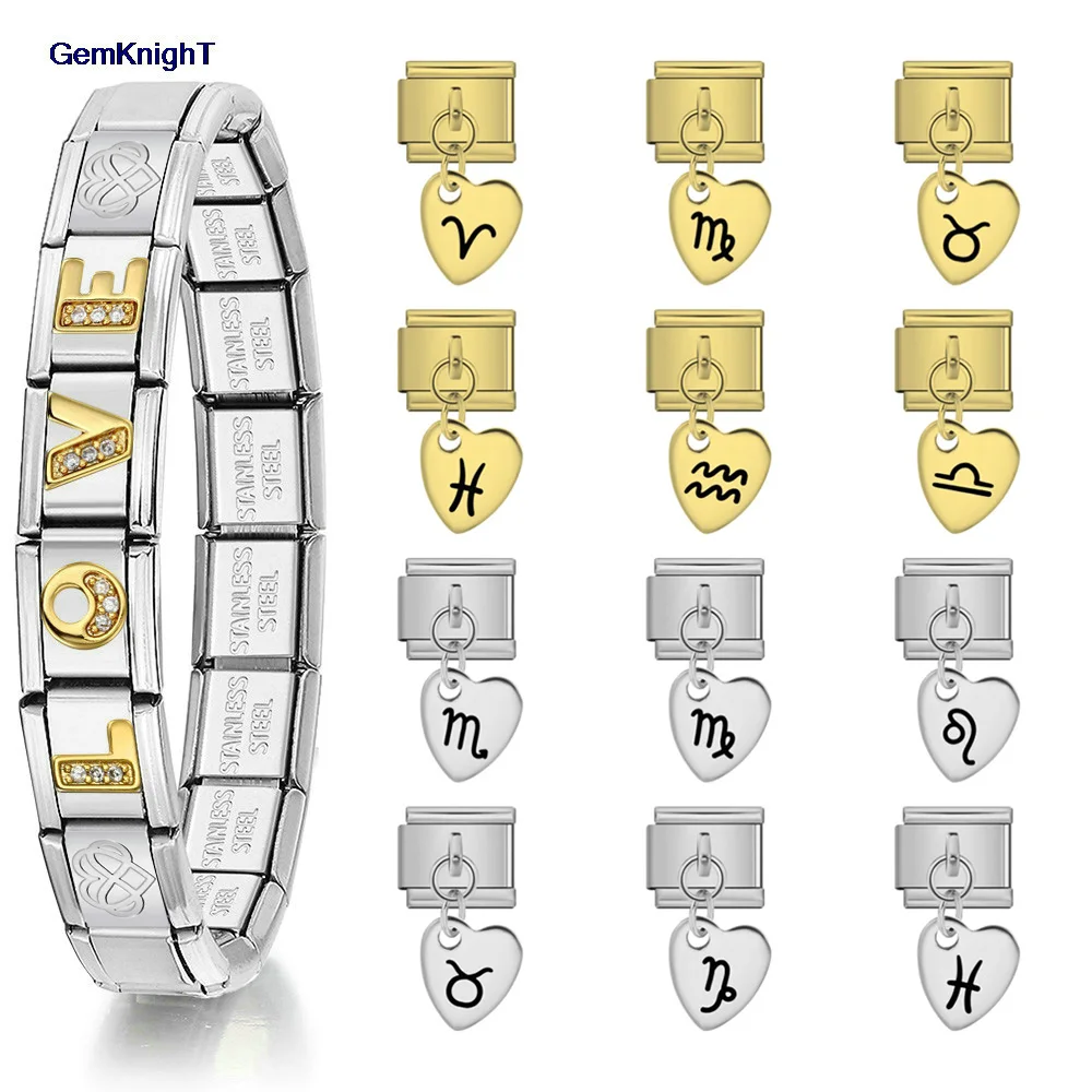 9 mm elastischer Charm, originelles Design, Anhänger, Herz, Laser, 12 Sternbilder, italienisches Armband, Gliederherstellung, DIY-Edelstahl-Schmuck – Detail 1