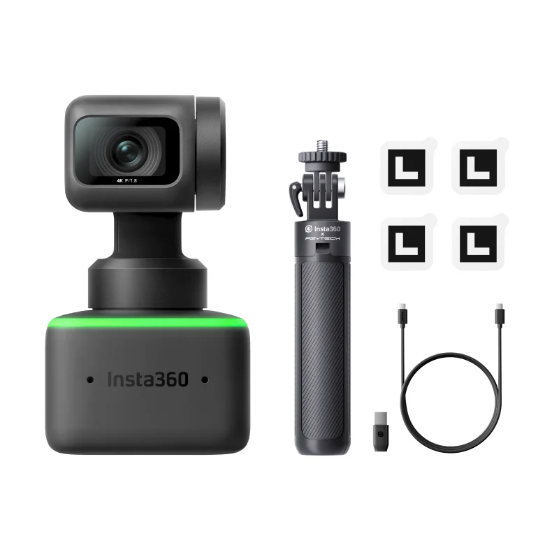 NewInsta360 링크 웹캠 AI 추적 제스처 컨트롤 PC 카메라, 회의 통화 라이브 게임용, 노이즈 캔슬링 마이크 포함