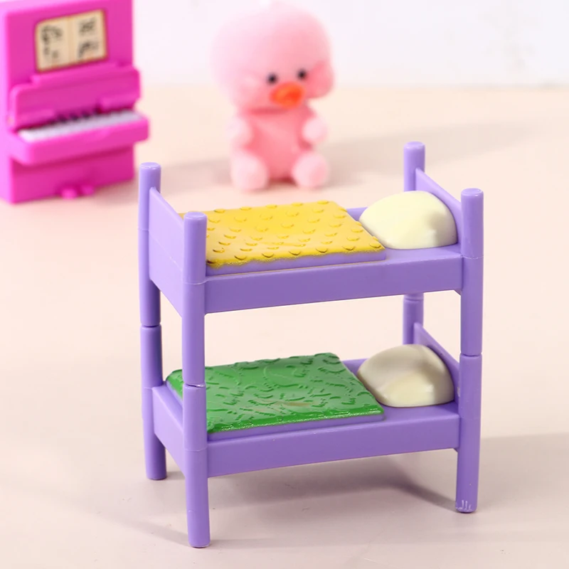 Mini Dollhouse Furniture Doll Plastic Bunk Bed Barbie House Toy Gift for Kids 