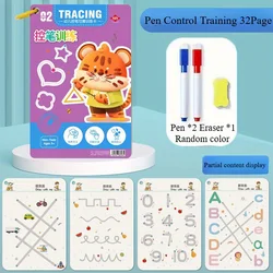 Reusable Magic Practice Notebook Set - Enhance Writing Skills and Brain Development with Pen Control Training (32 Pages) (1pc 2pens 1ring)