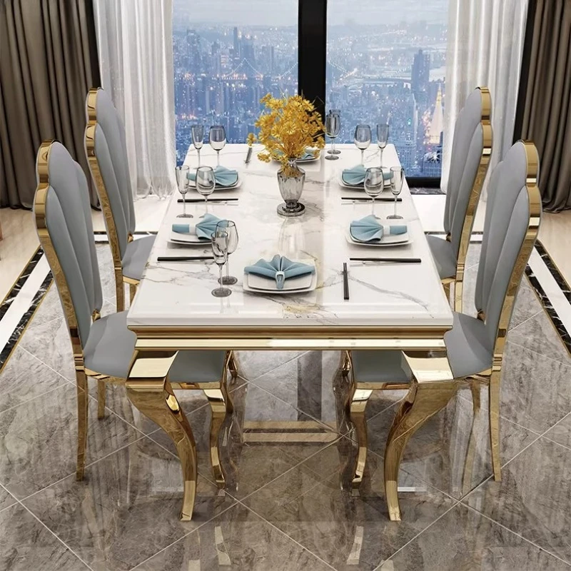 Rectangular Design Mesa Comedor Home Furniture Luxury Marble Dining Table Unique Gold Individual White Italian Dining Table
